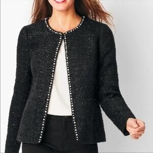 RSVP Talbots Black Textured Pearl Trim Blazer 10 jacket metallic ador WW20